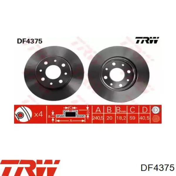 DF4375 TRW передние тормозные диски
