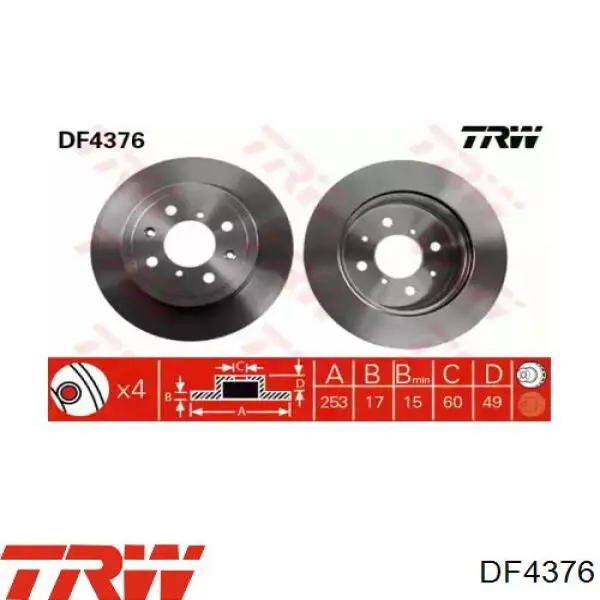 DF4376 TRW диск тормозной передний