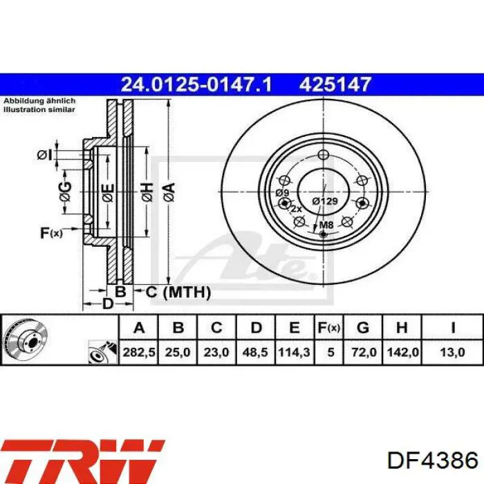 Передние тормозные диски DF4386 TRW