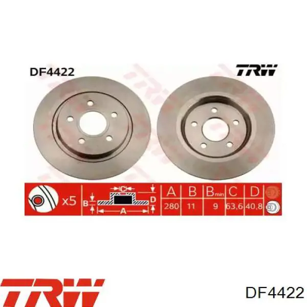 Задний тормозной диск TRW DF4422 цена, от 29.68 USD