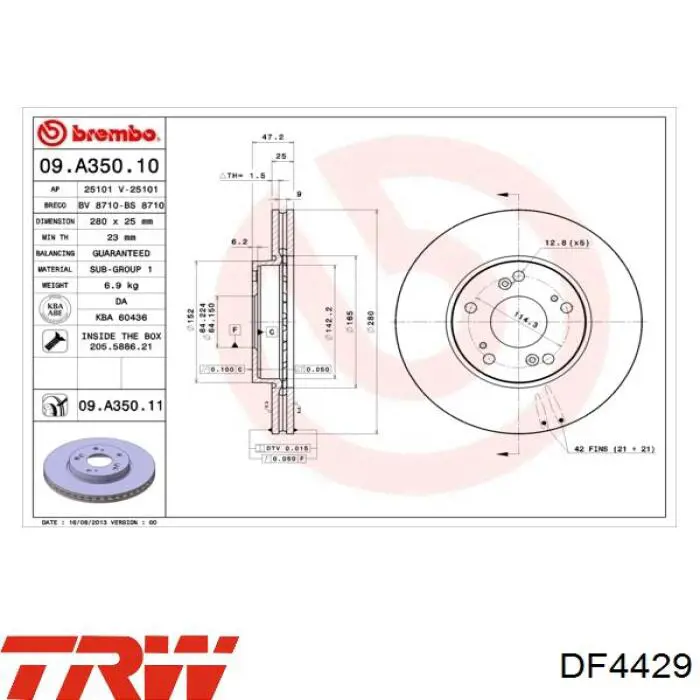 Передние тормозные диски DF4429 TRW