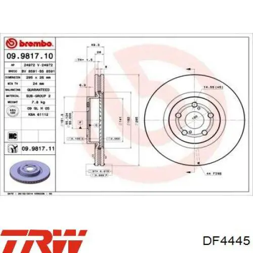 Купить DF4445 TRW Ротор тормозной