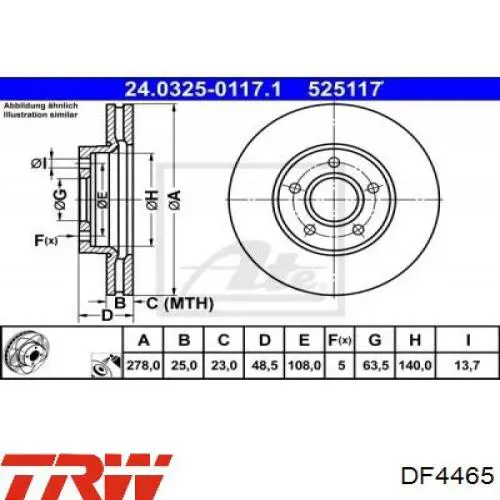 Передние тормозные диски DF4465 TRW