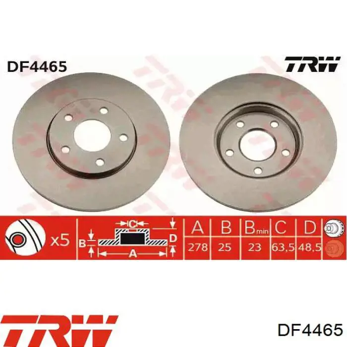 Freno de disco delantero DF4465 TRW