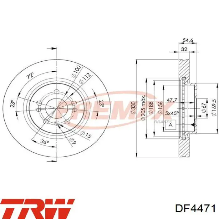 Передние тормозные диски DF4471 TRW