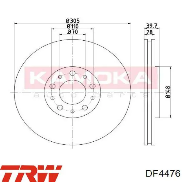Тормоз дисковый передний TRW DF4476 цена, от 72.69 USD