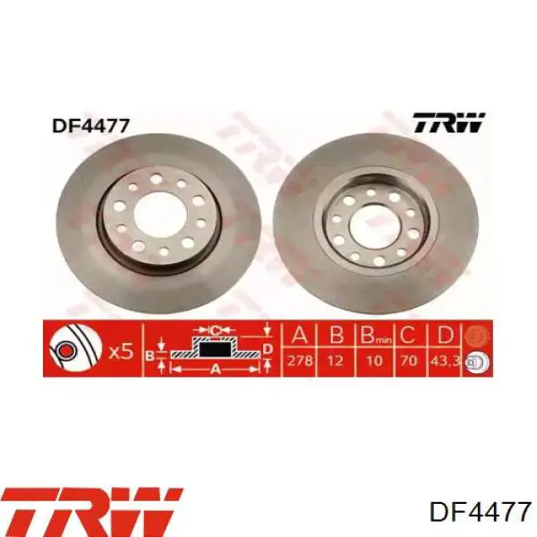 Диск гальмівний задній DF4477 TRW