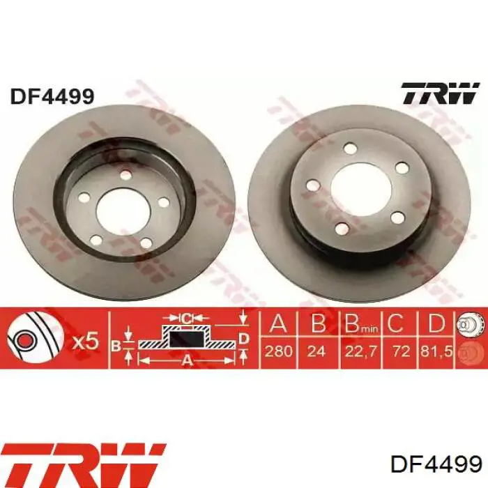 DF4499 TRW диск тормозной передний