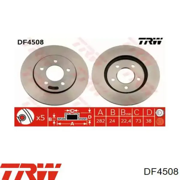 DF4508 TRW диск тормозной передний