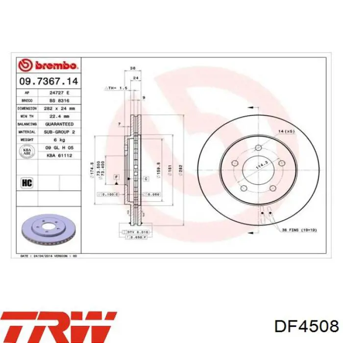 Купить DF4508 TRW Ротор тормозной