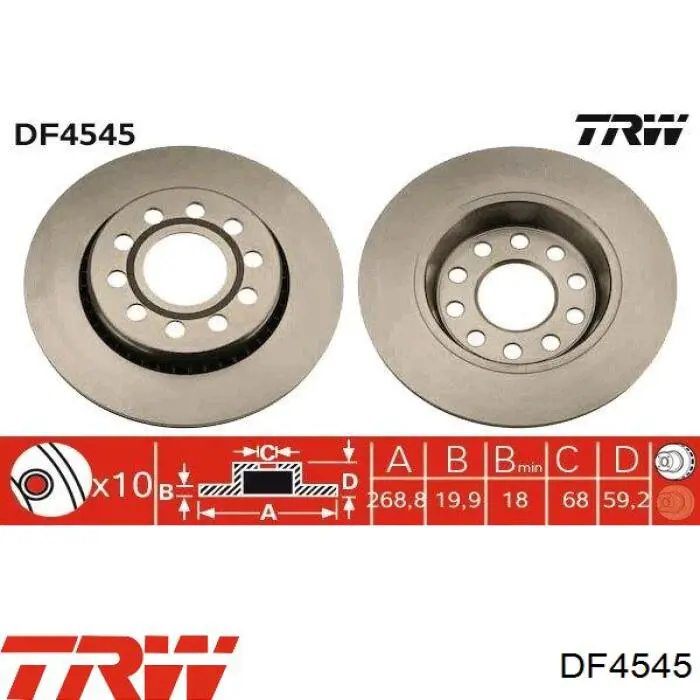 DF4545 TRW диск тормозной задний