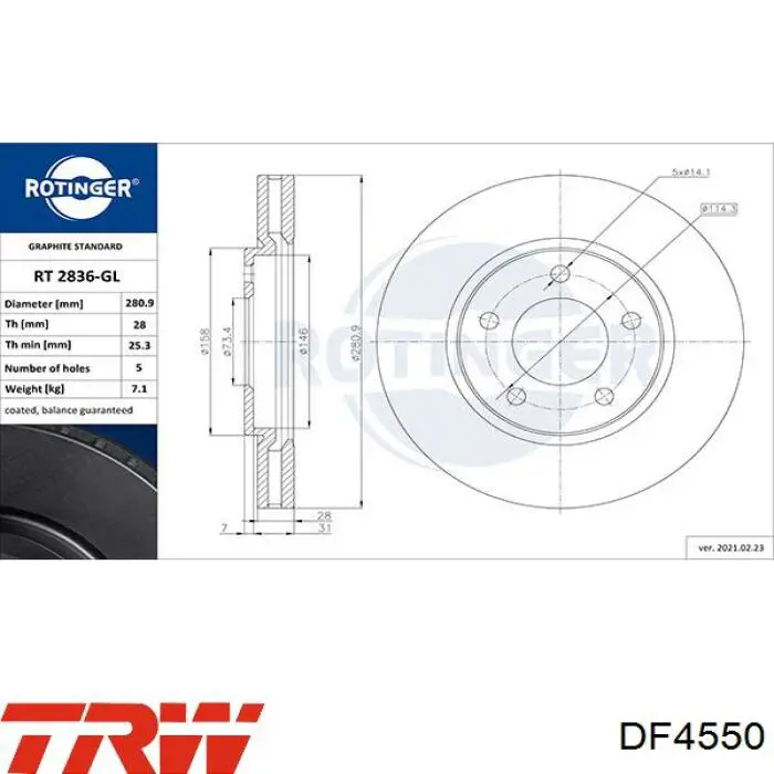 Передний тормозной диск TRW DF4550