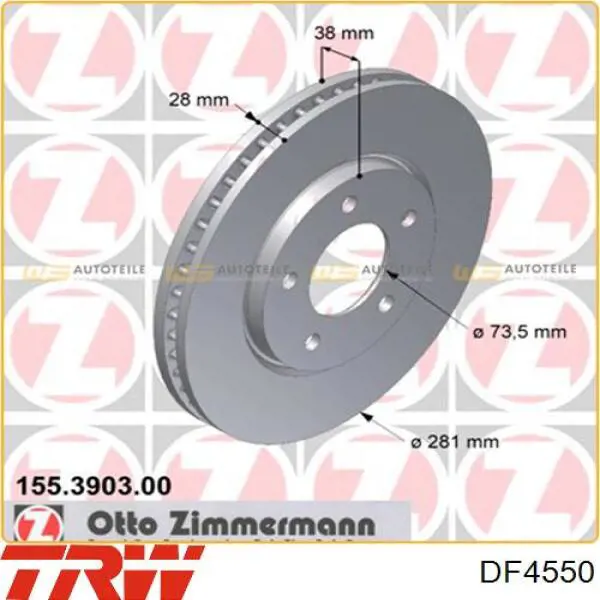 Тормоз дисковый передний TRW DF4550 цена, от 36.78 USD