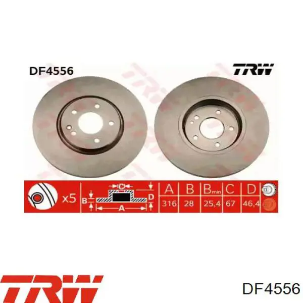 DF4556 TRW диск тормозной передний