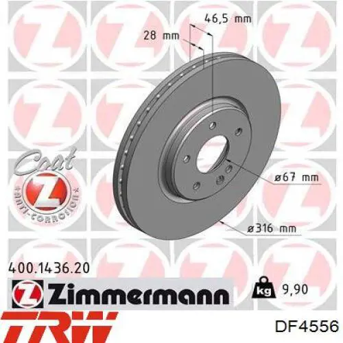 Тормоз дисковый передний TRW DF4556 цена, от 56.86 USD
