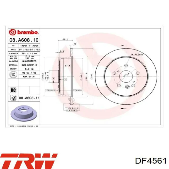 Задний дисковый тормоз TRW DF4561