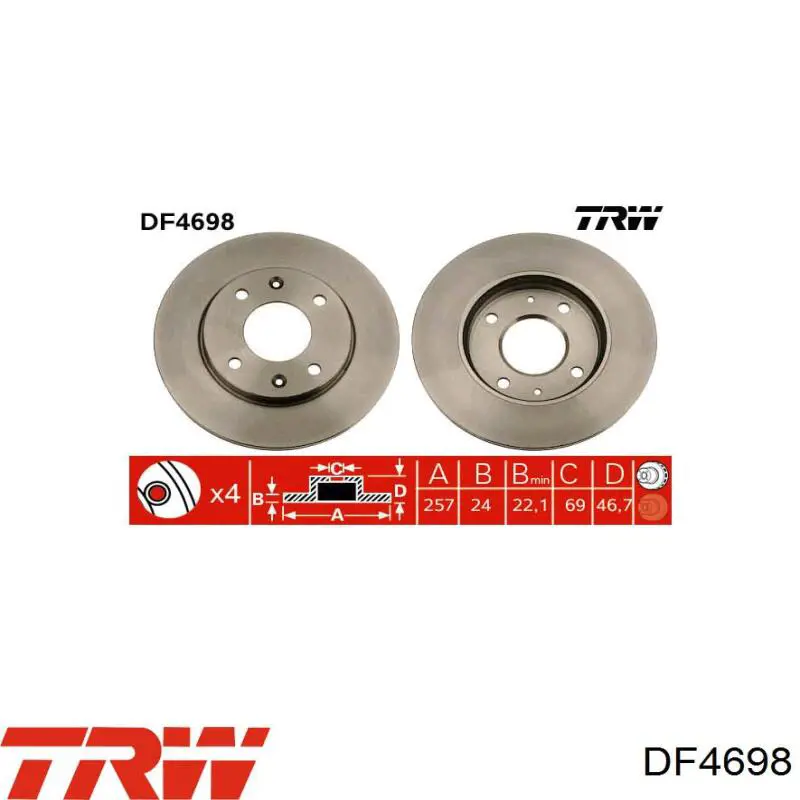 Тормоз дисковый передний TRW DF4698 цена, от 30.15 USD