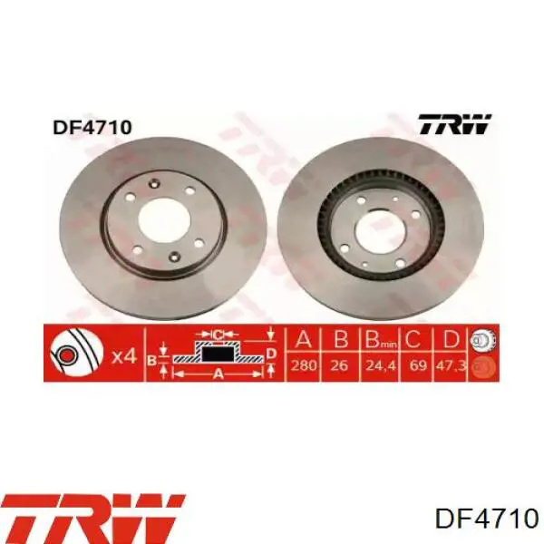 DF4710 TRW диск тормозной передний