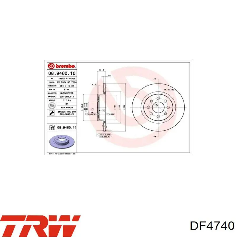 Задний тормозной диск TRW DF4740 цена, от 33.26 USD