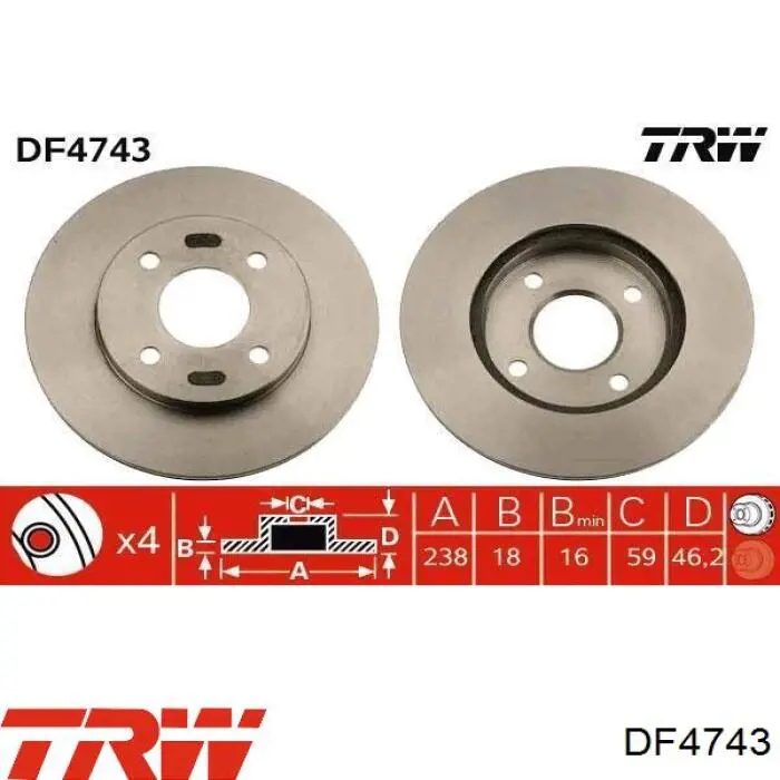 Передние тормозные диски DF4743 TRW