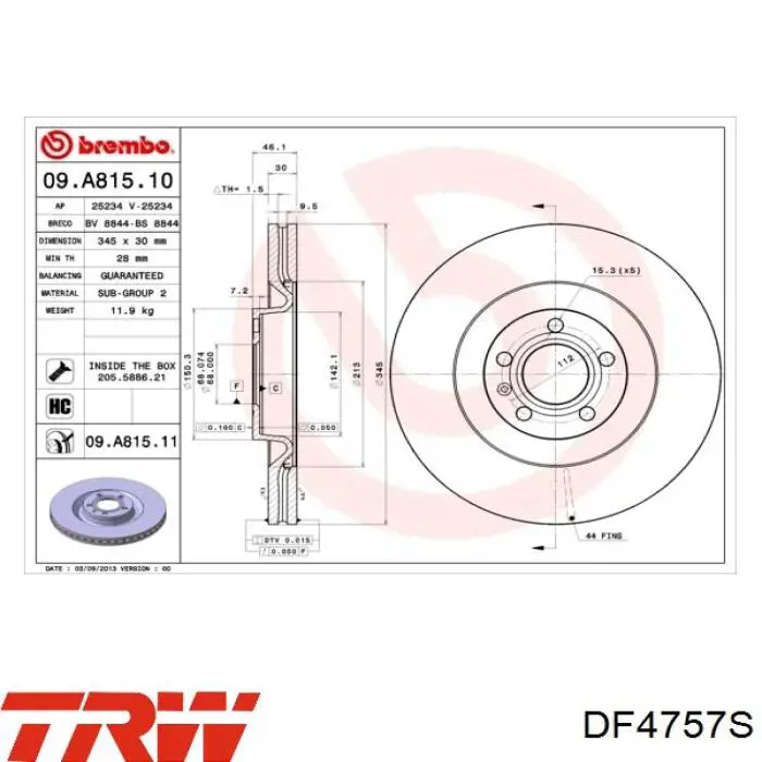 Передние тормозные диски DF4757S TRW