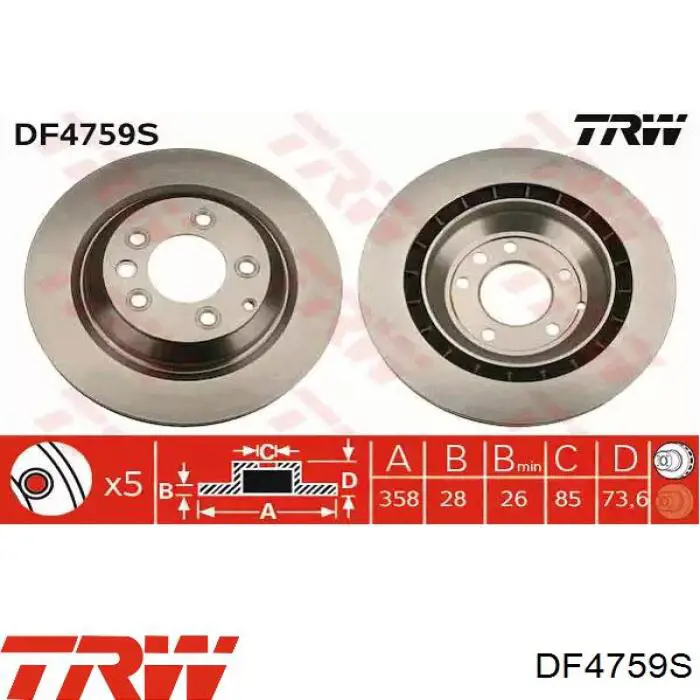 Задний тормозной диск TRW DF4759S цена, от 85.38 USD