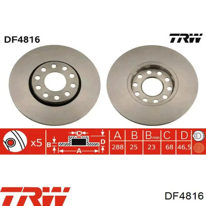 Передние тормозные диски DF4816 TRW