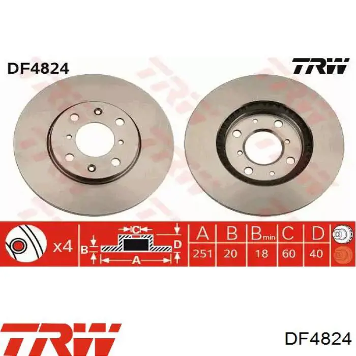 Freno de disco delantero DF4824 TRW