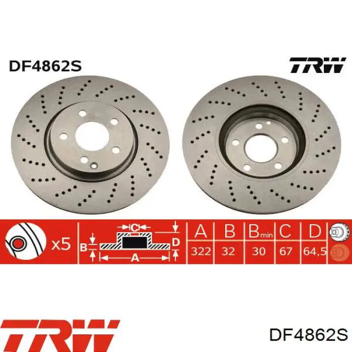 Передние тормозные диски DF4862S TRW