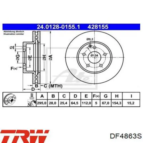 Передний тормозной диск TRW DF4863S