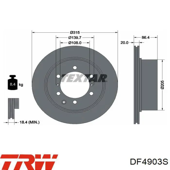 Задний дисковый тормоз TRW DF4903S