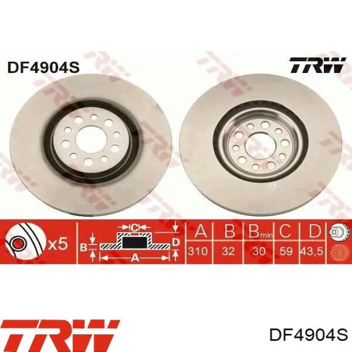 Передние тормозные диски DF4904S TRW