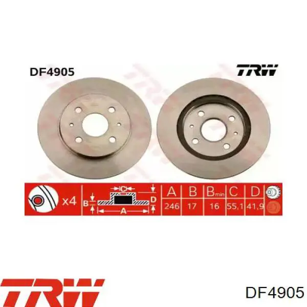 DF4905 TRW диск тормозной передний