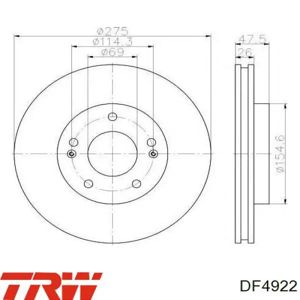 Передний тормозной диск TRW DF4922