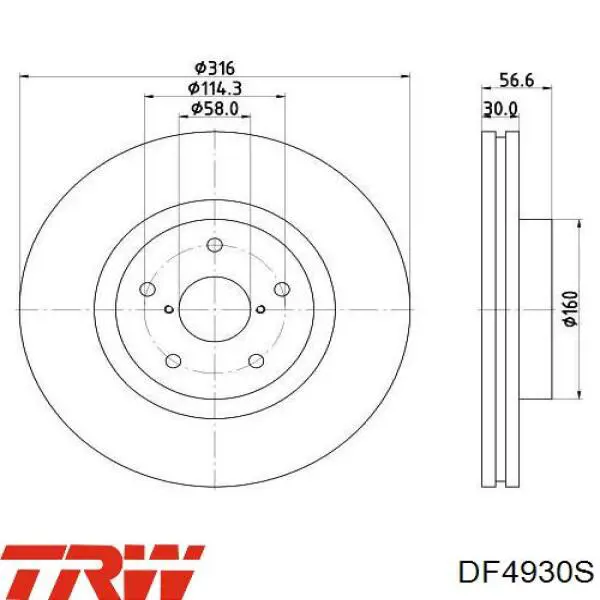 DF4930S TRW Диск тормозной передний