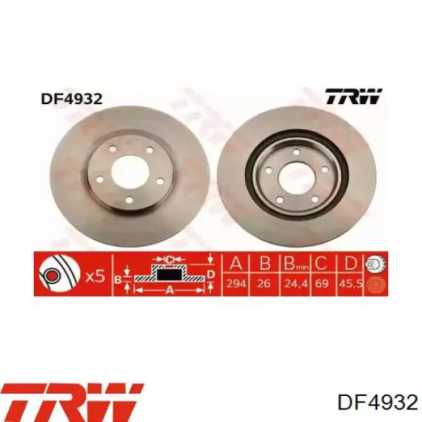 Передние тормозные диски DF4932 TRW