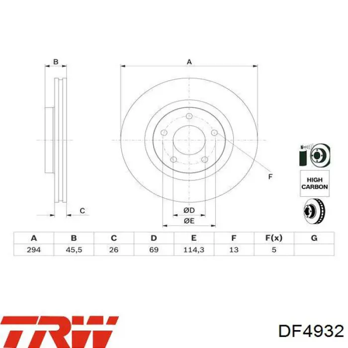 Диск гальмівний передній DF4932 TRW