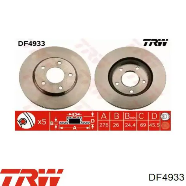 Тормоз дисковый передний TRW DF4933 цена, от 43.07 USD