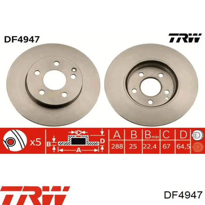 DF4947 TRW диск тормозной передний