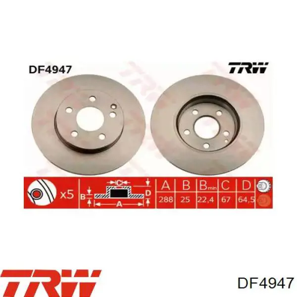 Тормоз дисковый передний TRW DF4947 цена, от 47.31 USD