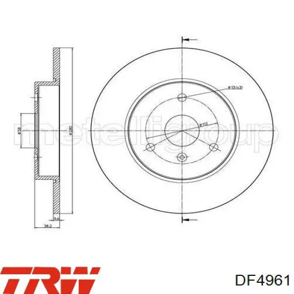 Передние тормозные диски DF4961 TRW
