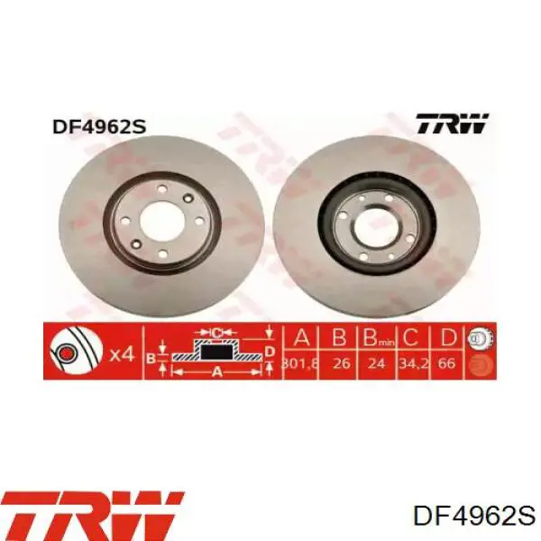 Передние тормозные диски DF4962S TRW