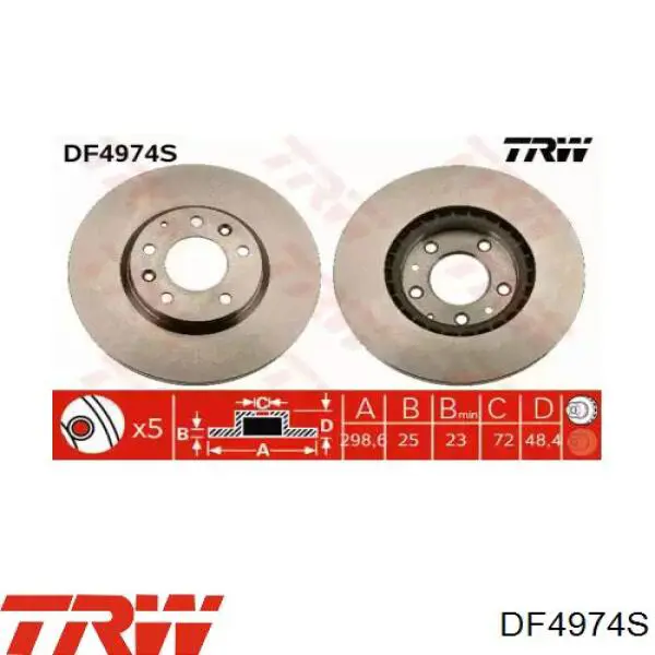 Тормоз дисковый передний TRW DF4974S цена, от 59.88 USD