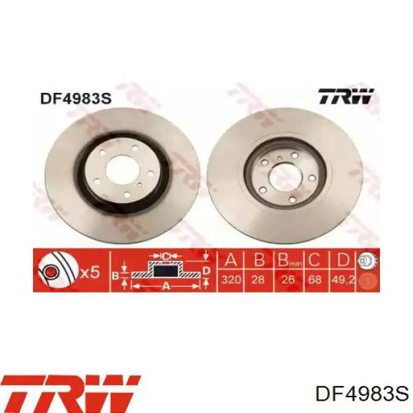 Тормоз дисковый передний TRW DF4983S цена, от 65.77 USD