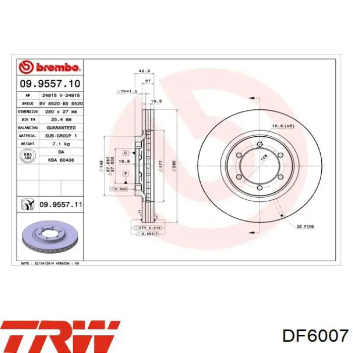 Купить DF6007 TRW Ротор тормозной