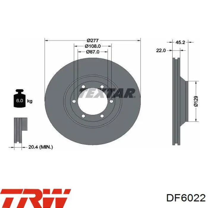 Передние тормозные диски DF6022 TRW