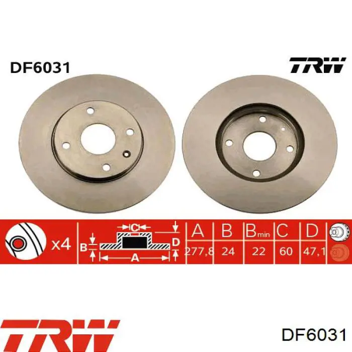 Передние тормозные диски DF6031 TRW