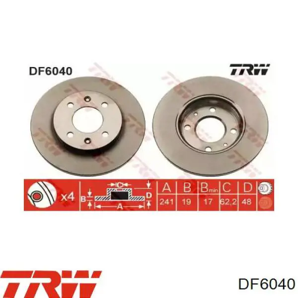 DF6040 TRW диск тормозной передний
