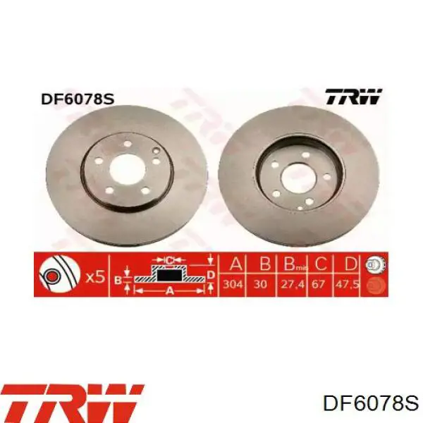 Передние тормозные диски DF6078S TRW