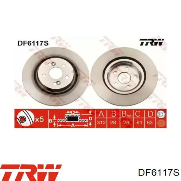 Freno de disco delantero DF6117S TRW